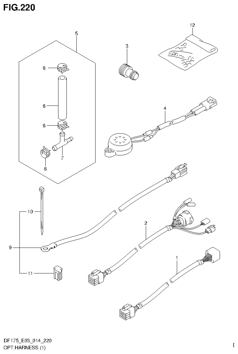Suzuki DF175ZG OPT:HARNESS (1) (DF150Z E03) parts diagram
